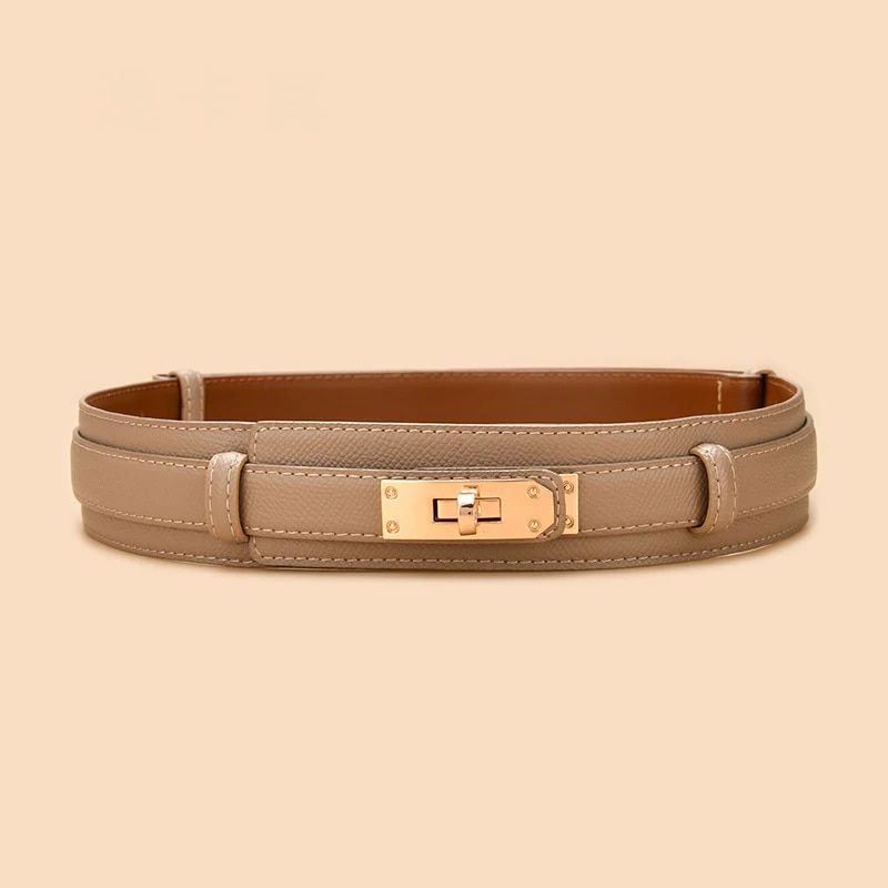 Chic Geometric Leather Waist Belt for Women Color: Khaki Belt Length: 105cm 