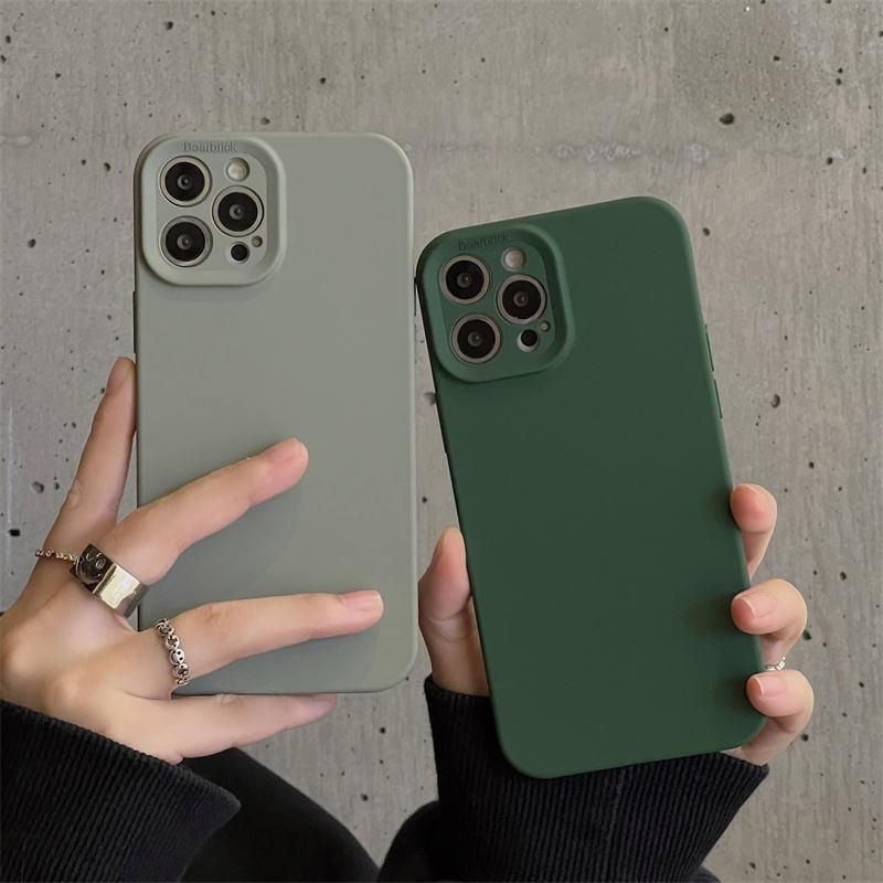 Shockproof Green Silicone TPU Phone Case for iPhone 14 13 12 11 Pro Max - Soft Full-Lens Protection 