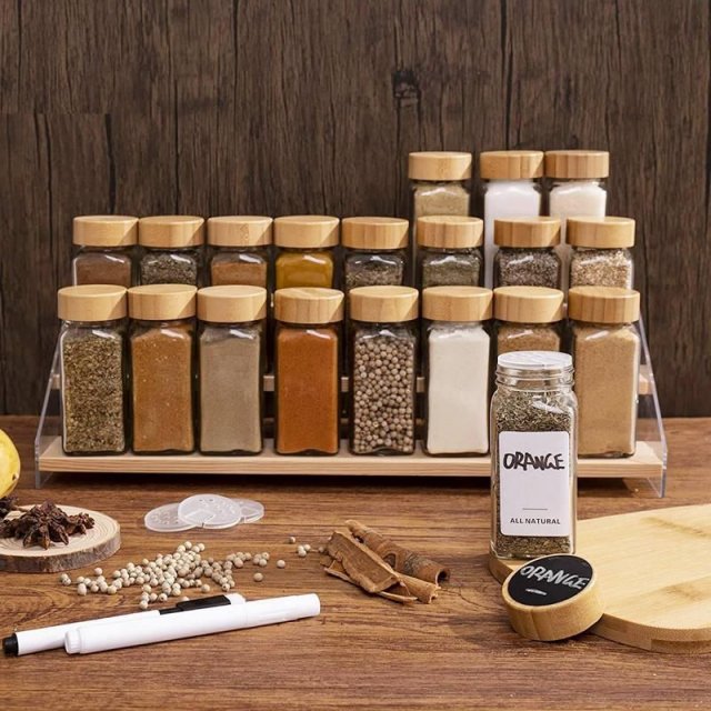 Glass Seasoning Storage Jars with Bamboo Lid - Image 2