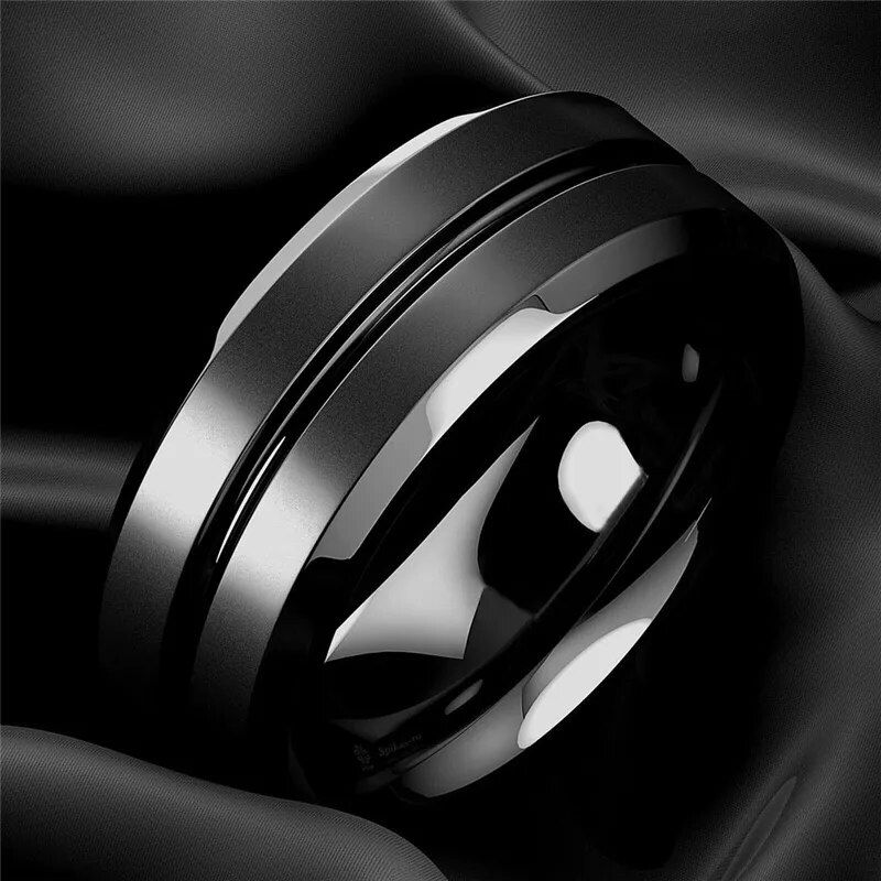 Classic 8mm Black Matte Stainless Steel Men's Ring for Engagement and Anniversary 