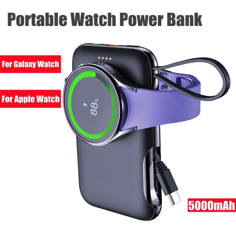 2-in-1 Portable Charger for Apple & Samsung Watches 