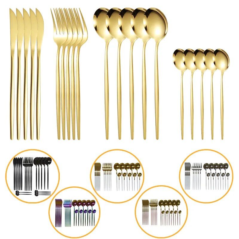 Luxurious 20-Piece Gold Stainless Steel Cutlery Set Home & Garden Kitchen Kitchen & Dining