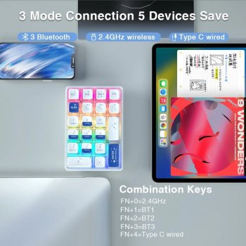 Multi-Mode 21-Key Wireless Mechanical Numpad with RGB Backlight