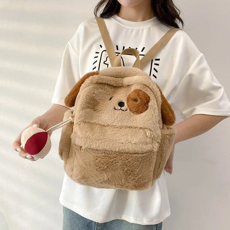 Trendy Cartoon Dog Plush Fashion Backpack for Women 