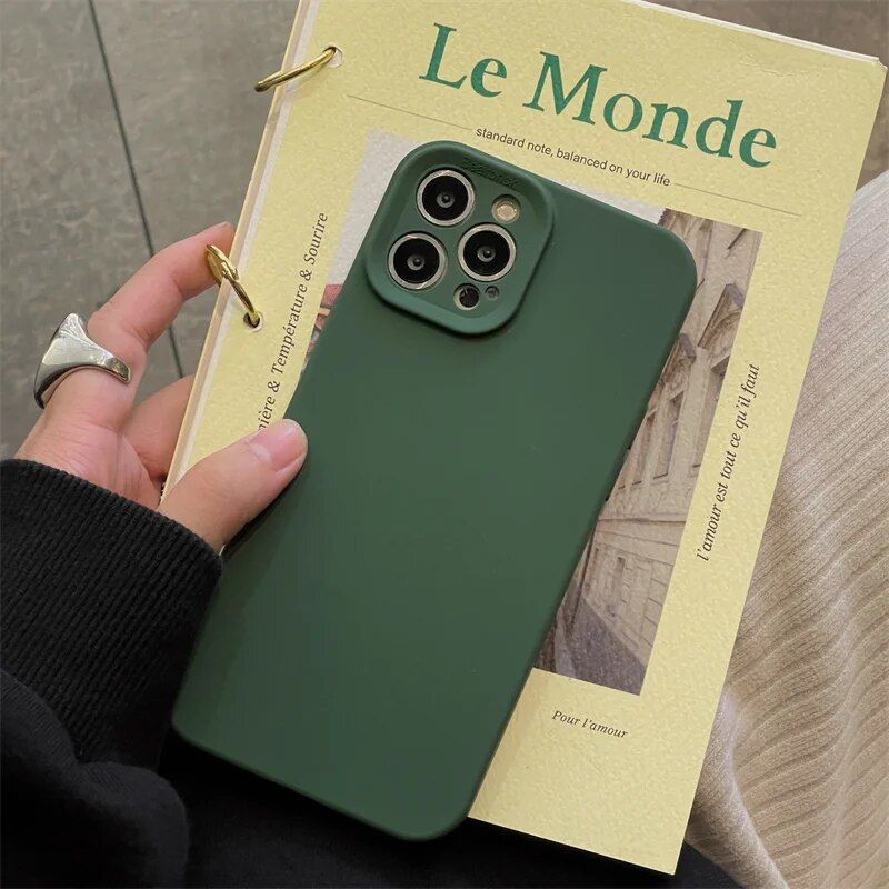 Shockproof Green Silicone TPU Phone Case for iPhone 14 13 12 11 Pro Max - Soft Full-Lens Protection 