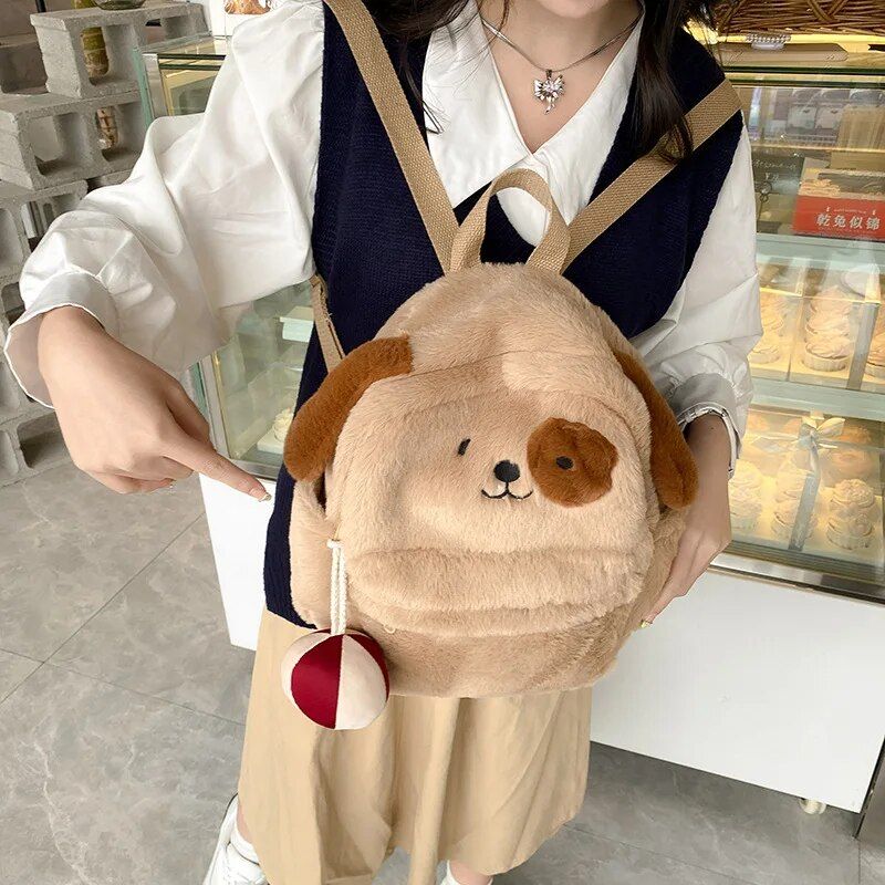 Trendy Cartoon Dog Plush Fashion Backpack for Women 