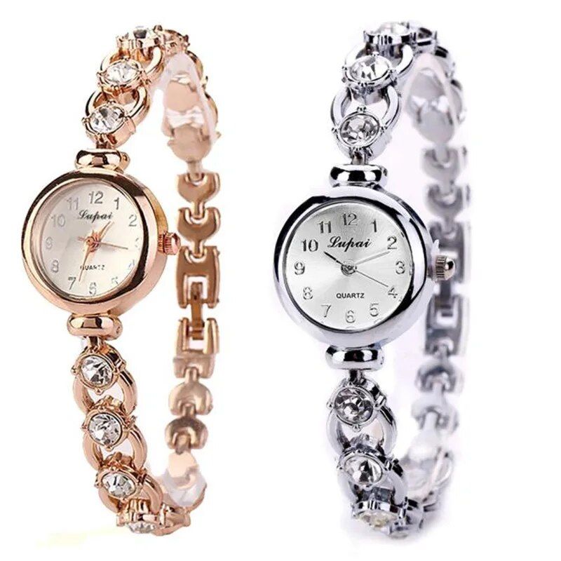 Elegant Quartz Bracelet Wristwatch with Rhinestones for Women 