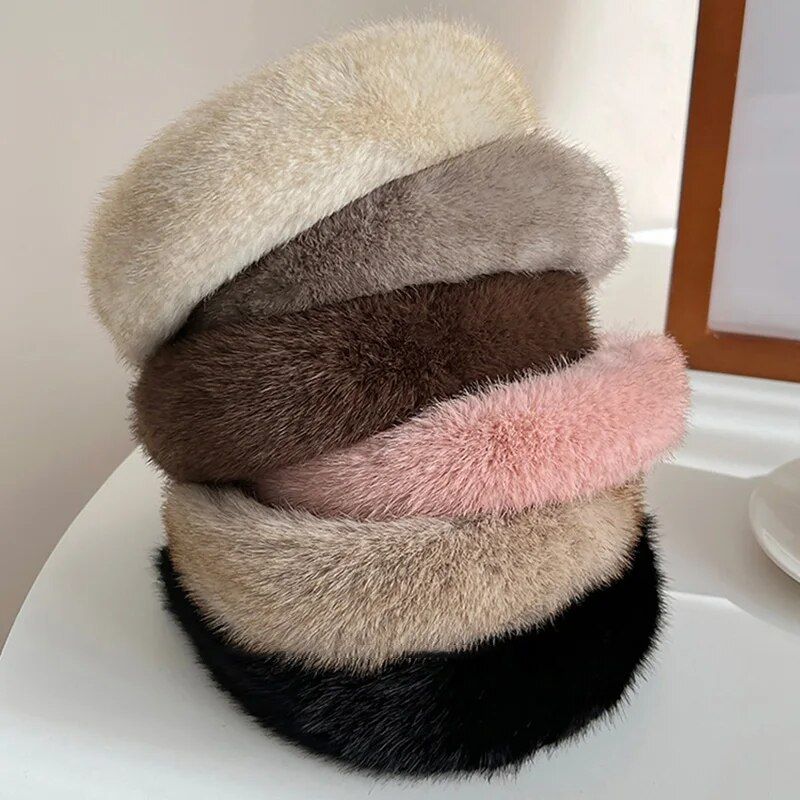 Plush Candy-Colored Fur Headbands for Women 