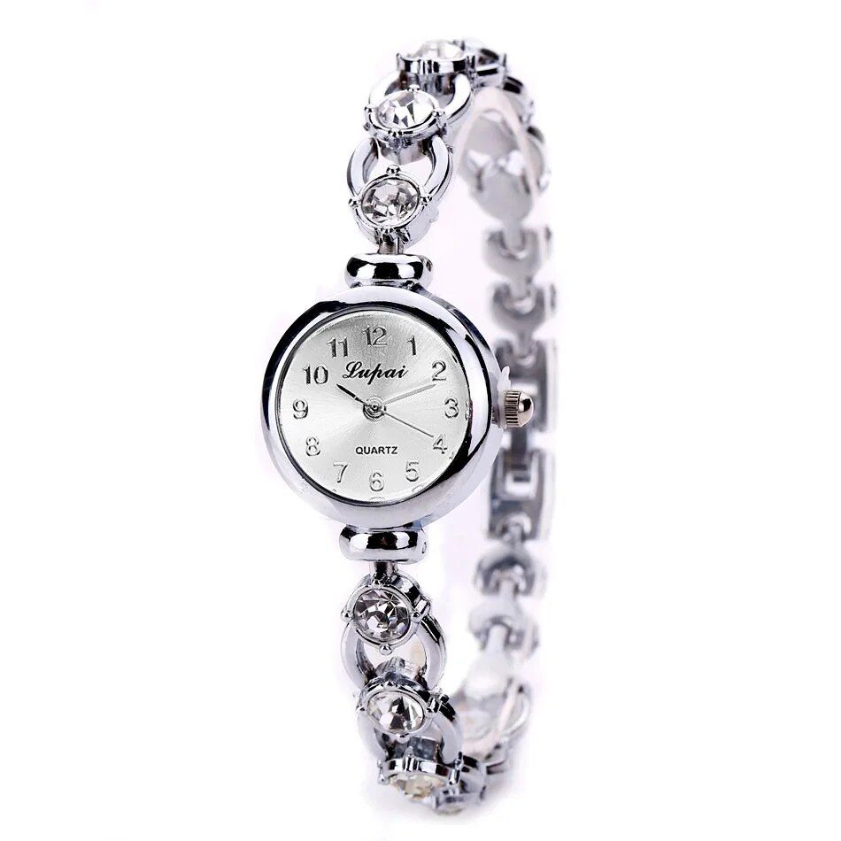 Elegant Quartz Bracelet Wristwatch with Rhinestones for Women 