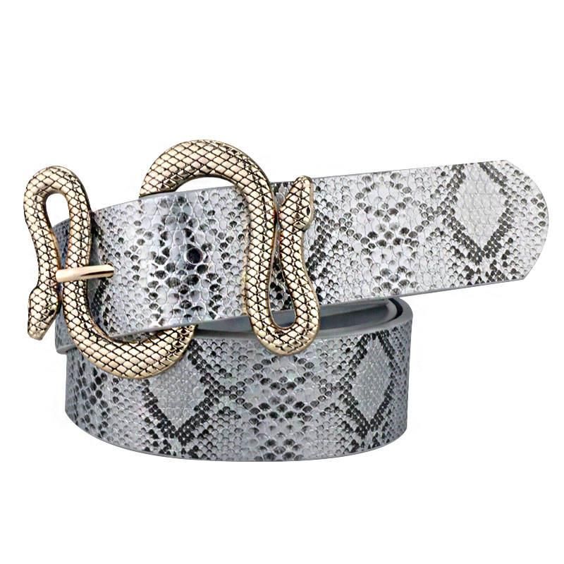 High-Quality Snake Shape Pin Buckle Leather Belt for Women Color: Gold Silver Belt Length: 100cm|110cm|120cm 
