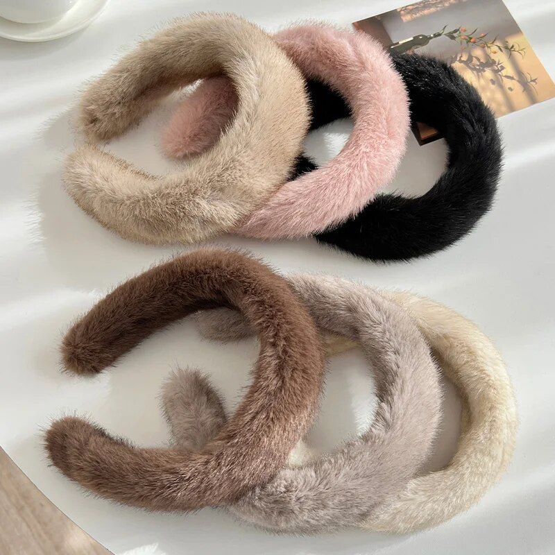 Plush Candy-Colored Fur Headbands for Women 