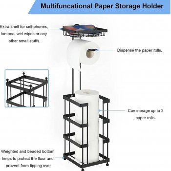 Multi-Purpose Bathroom Tissue Holder & Storage Stand