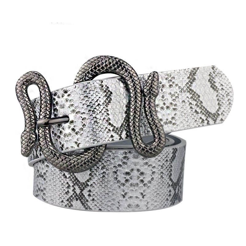 High-Quality Snake Shape Pin Buckle Leather Belt for Women Color: Black Silver Belt Length: 100cm|110cm|120cm 
