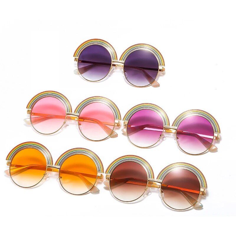 Rainbow Round Sunglasses – Polycarbonate Lenses, Alloy Frame, Unisex Style 