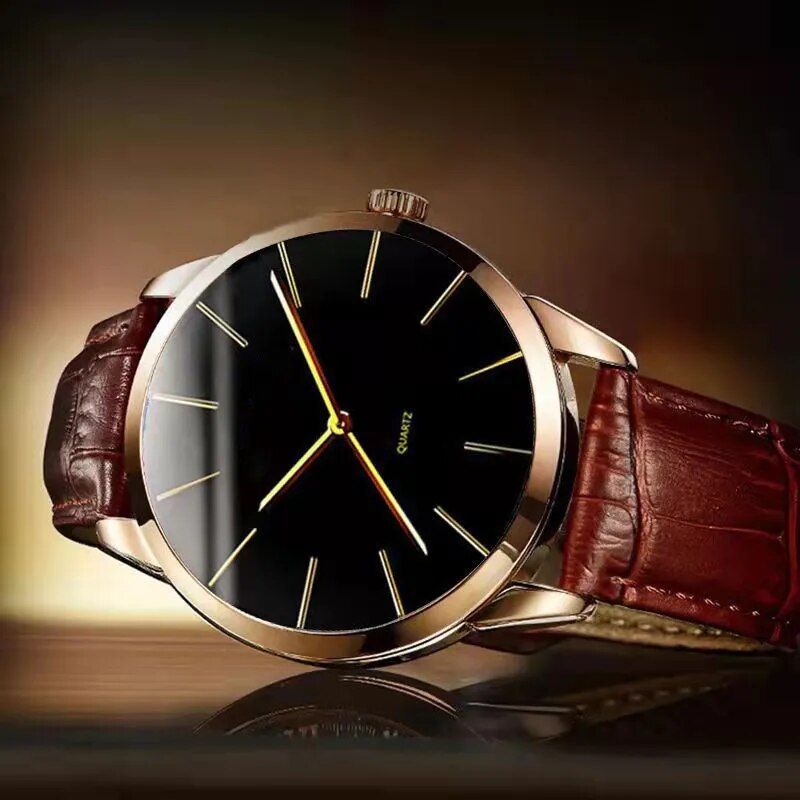 Luxurious Quartz Men's Wristwatch: Leather Strap, Waterproof & Business-Casual Design 