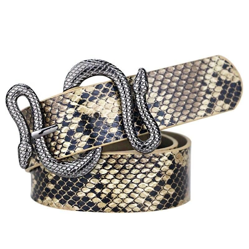 High-Quality Snake Shape Pin Buckle Leather Belt for Women Color: Black Snake Belt Length: 100cm|110cm|120cm 