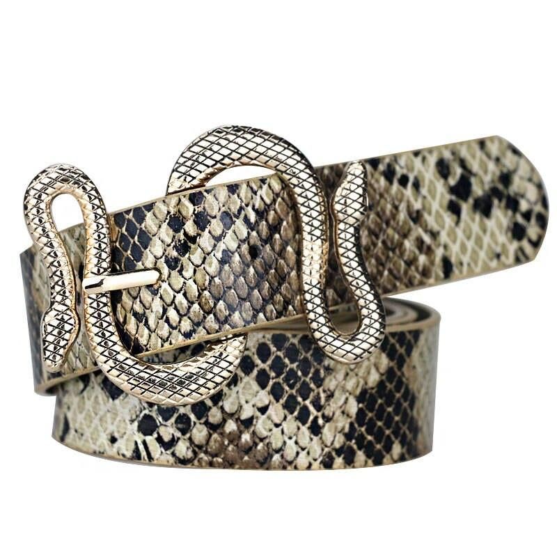 High-Quality Snake Shape Pin Buckle Leather Belt for Women Color: Gold Snake Belt Length: 100cm|110cm|120cm 