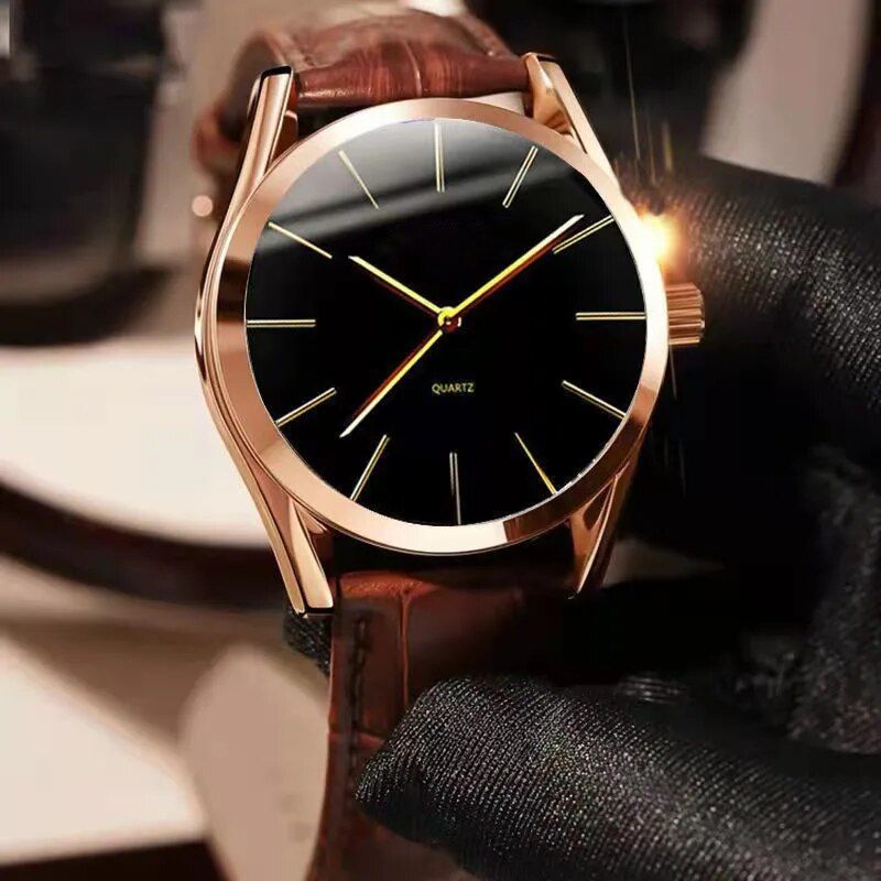 Luxurious Quartz Men's Wristwatch: Leather Strap, Waterproof & Business-Casual Design 