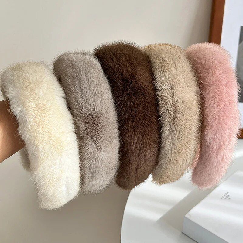 Plush Candy-Colored Fur Headbands for Women 