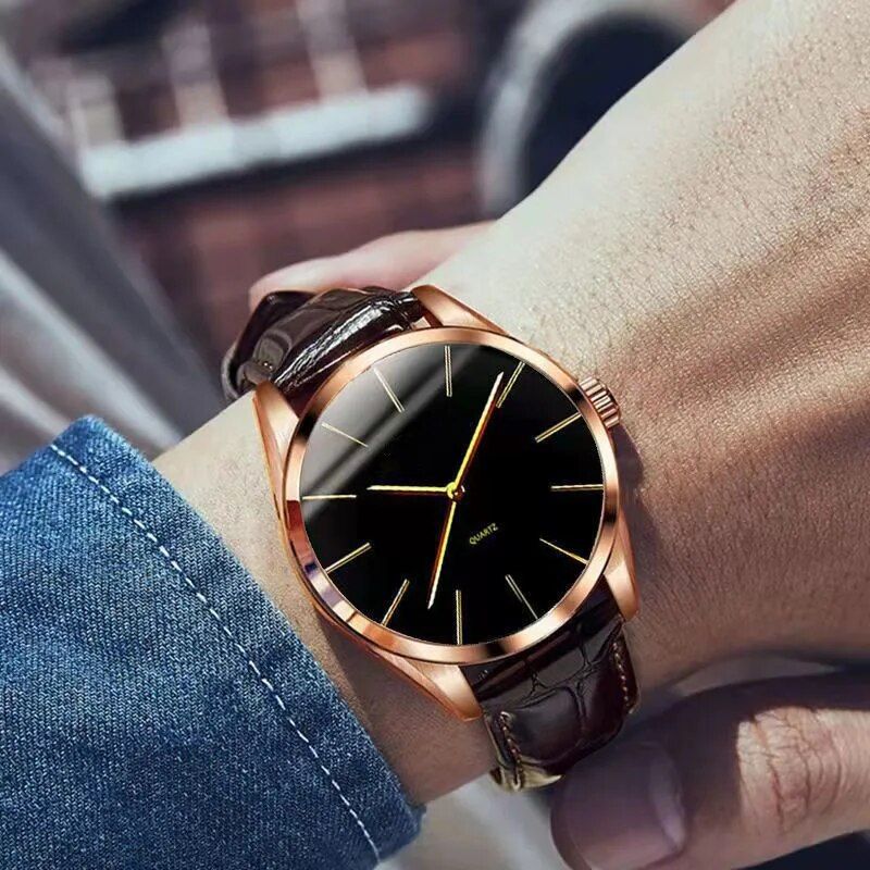 Luxurious Quartz Men's Wristwatch: Leather Strap, Waterproof & Business-Casual Design 