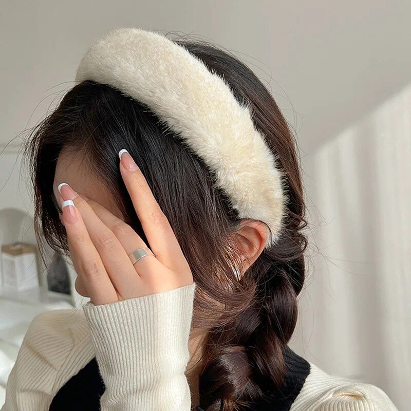 Plush Candy-Colored Fur Headbands for Women 