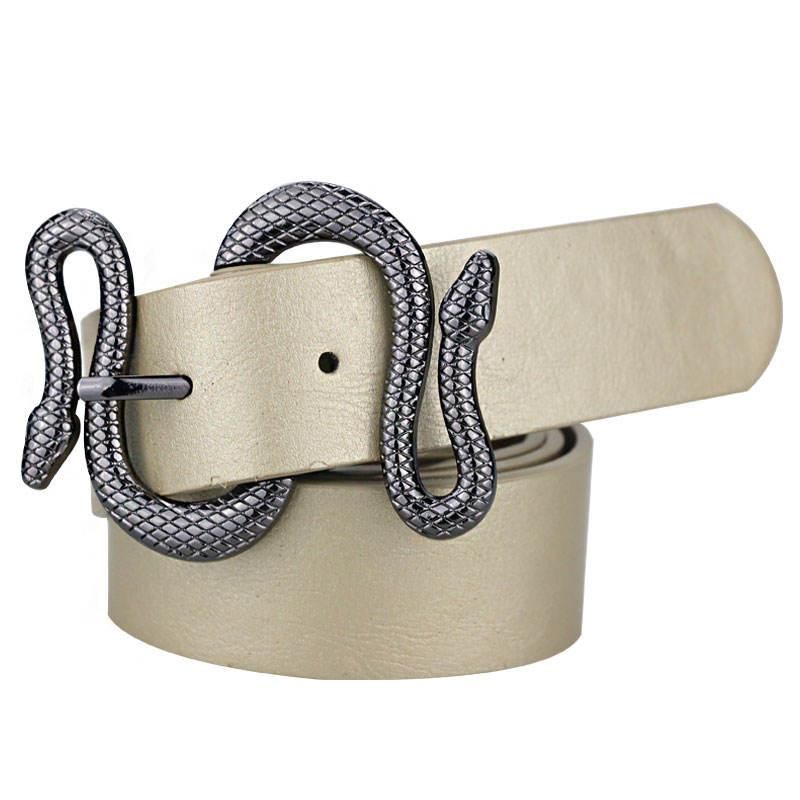 High-Quality Snake Shape Pin Buckle Leather Belt for Women Color: Black Beige Belt Length: 100cm|110cm|120cm 