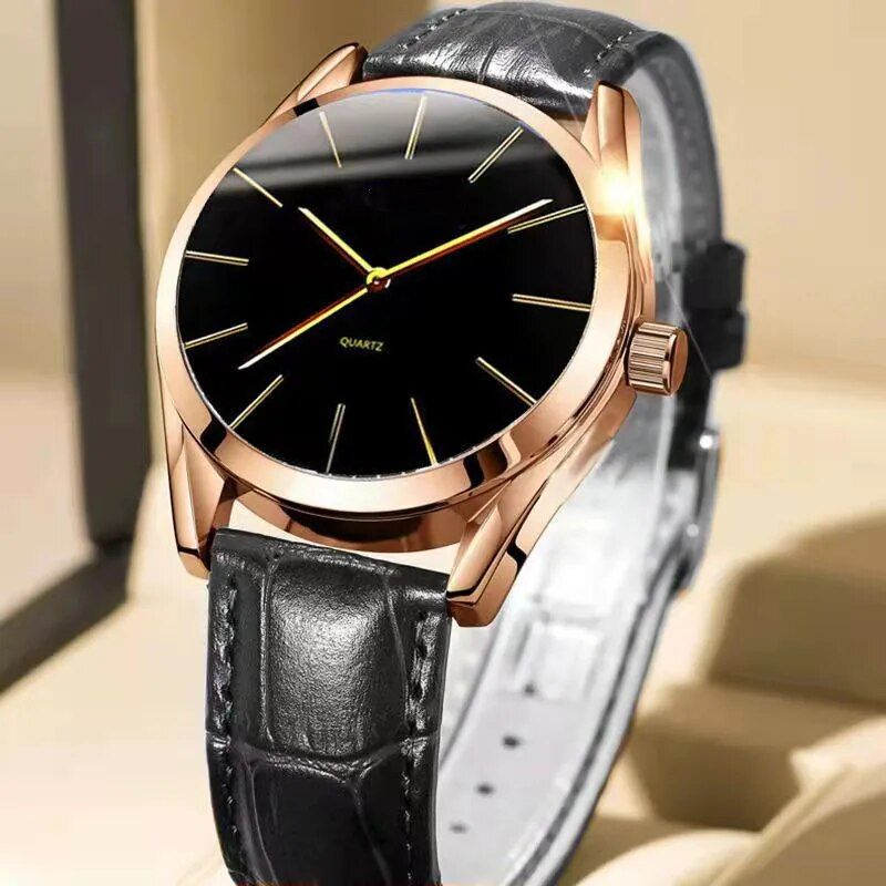 Luxurious Quartz Men's Wristwatch: Leather Strap, Waterproof & Business-Casual Design 