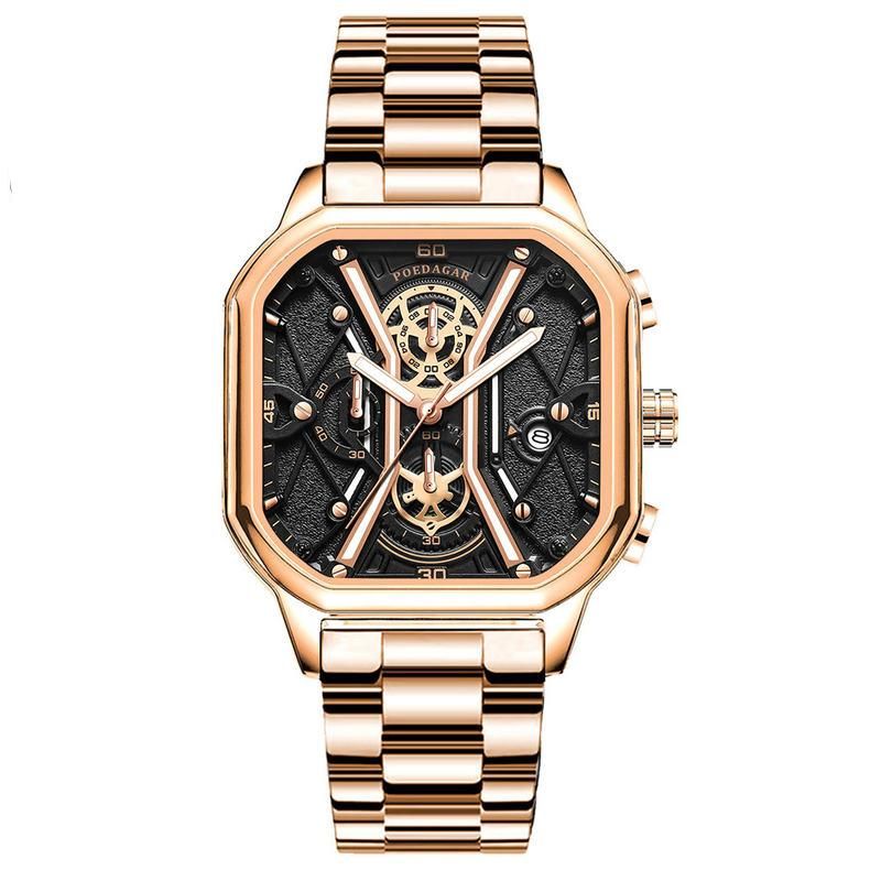 Elegant Quartz Men's Watch with Blue Glass & Leather Strap Color: Rose Gold and Gold S 