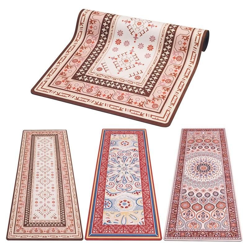 Ultra-Thin Vintage Ethnic Print Yoga Mat - 1MM Foldable Natural Rubber & Suede Mat 