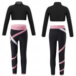 Kids' Athletic Wear Set - Stretchy Long Sleeve Crop Top & Colorblock Leggings for Gymnastics, Yoga, Skating - Image 3