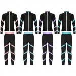Girls' Striped Sportswear Set: Long Sleeve Zipper Top & Leggings for Gymnastics, Yoga & Dance - Image 6