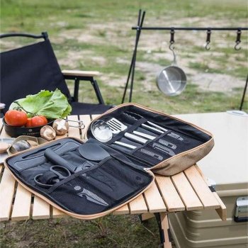 Stainless Steel 8-Piece Camping Kitchenware Set with Cutlery and Storage Kit
