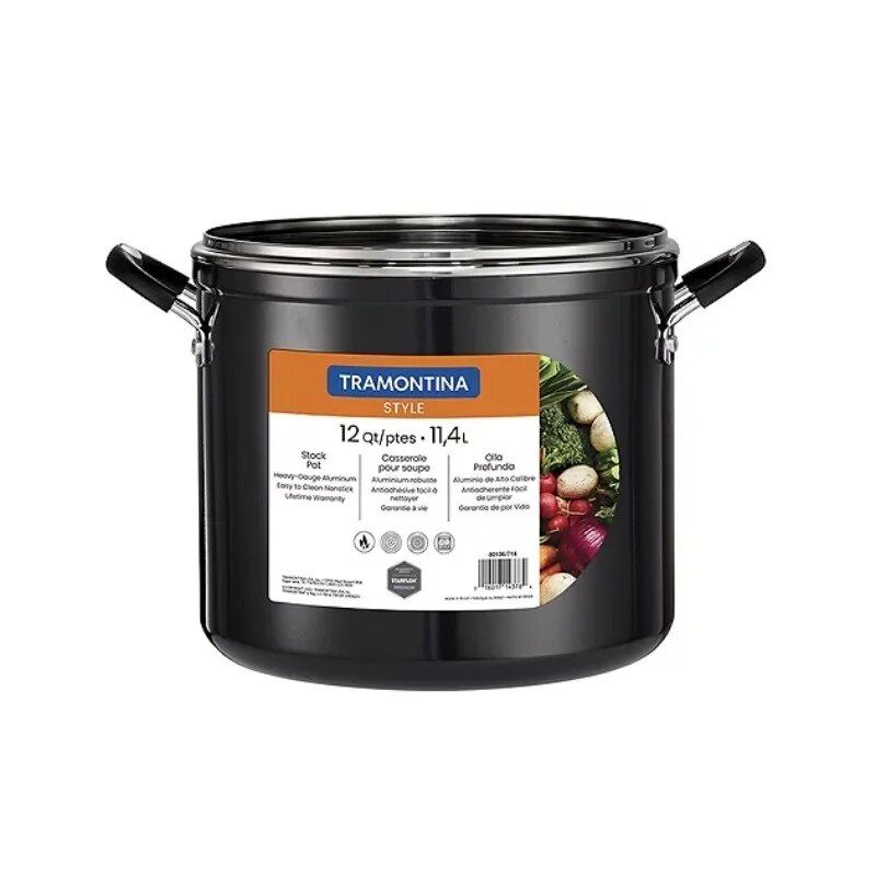 12 Qt Non-Stick Gray Covered Stock Pot Home & Garden Kitchen Kitchen & Dining