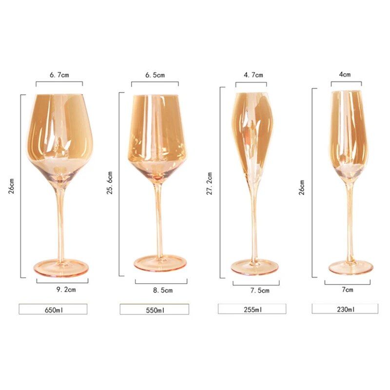 Elegant Amber Crystal Wine & Champagne Glasses - Handmade Goblet Set for Special Occasions Kitchen