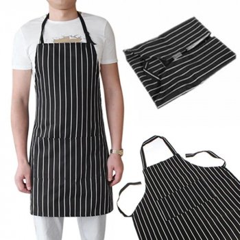 Alternative view of Adjustable Black and White Stripe Bib Apron with Pockets for Men and Women
