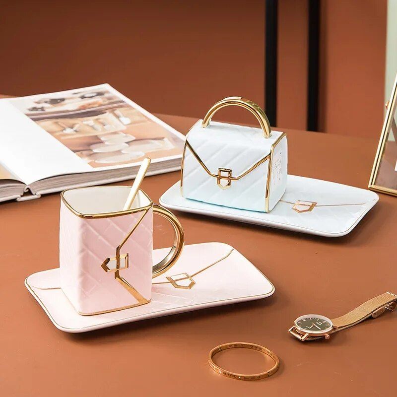 Chic Handbag-Inspired Ceramic Coffee Mug Set - Unique Drinkware for Tea & Coffee Enthusiasts 