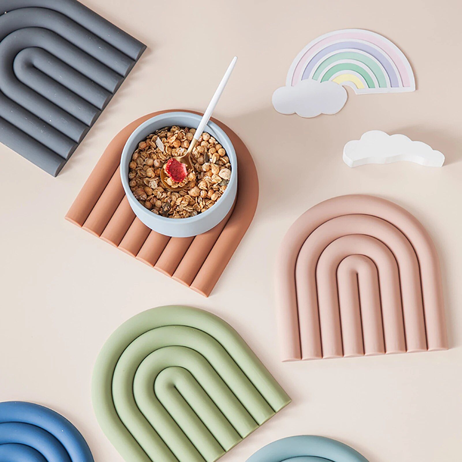 Colorful Silicone Trivet Mats - Round Multipurpose Hot Pads & Spoon Rests 