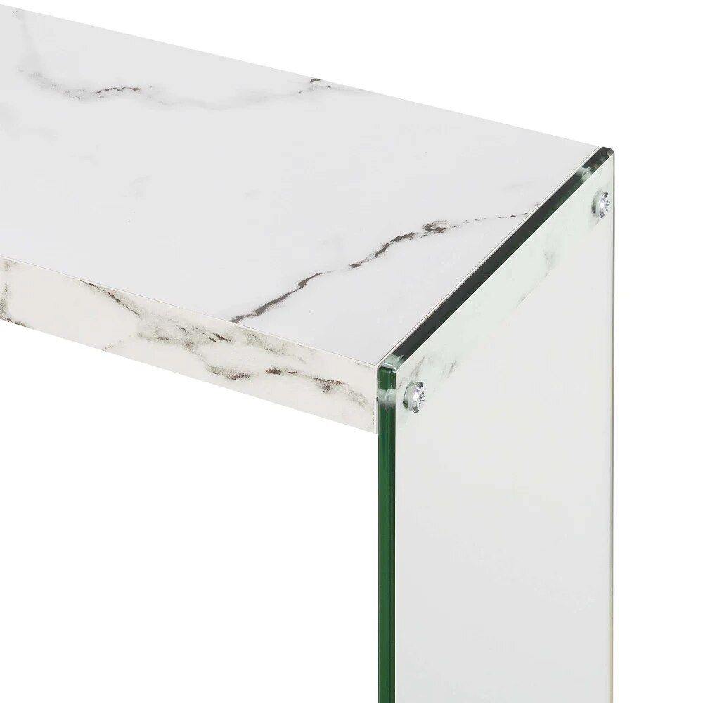 Elegant White Faux Marble & Glass Console Table with Shelf Home & Garden Home Decor