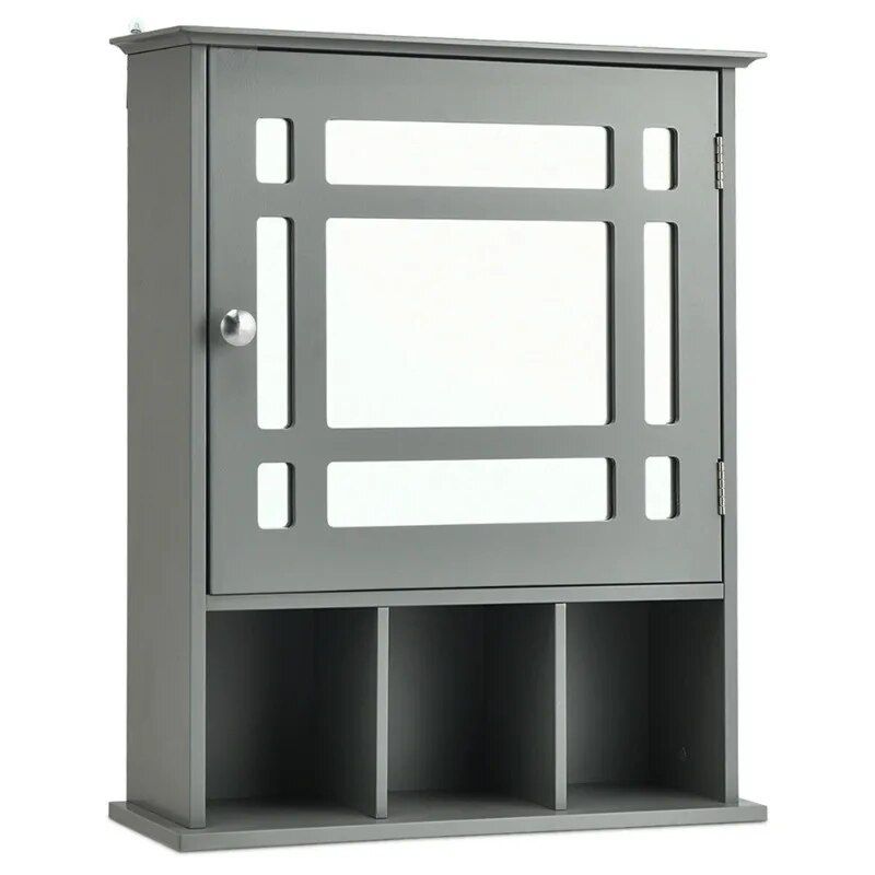 Elegant Grey Wall-Mounted Mirrored Medicine Cabinet with Adjustable Shelf 