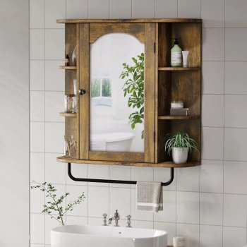 Alternative view of Wall-Mounted Brown Mirror Cabinet with Removable Shelf