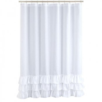 Elegant Ruffled White Boho Waterproof Shower Curtain