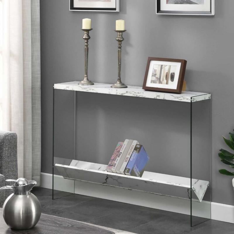 Elegant White Faux Marble & Glass Console Table with Shelf Home & Garden Home Decor