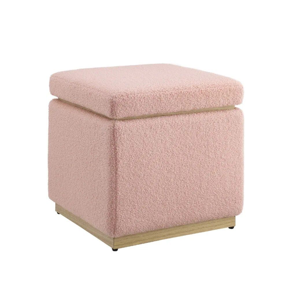 Blush Sherpa Square Storage Ottoman Home & Garden Home Decor