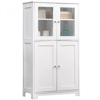 White Wooden Bathroom Floor Storage Cabinet