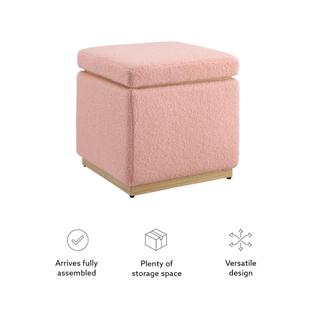 Blush Sherpa Square Storage Ottoman Home & Garden Home Decor