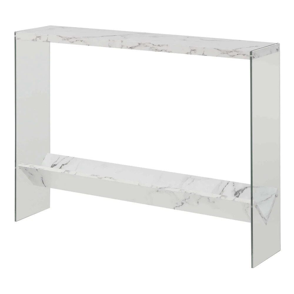 Elegant White Faux Marble & Glass Console Table with Shelf Home & Garden Home Decor