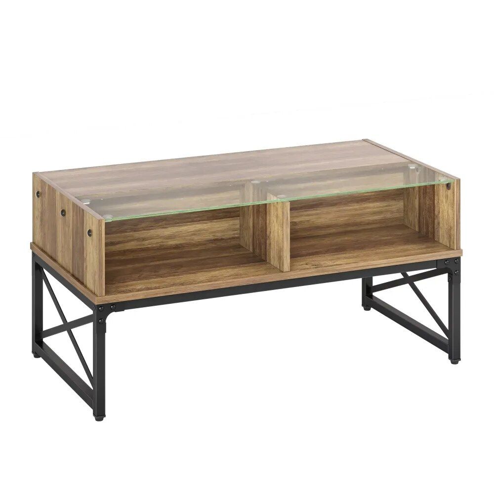 Rustic Oak Coffee Table with LED Lighting and Glass Shelf Furniture Home & Garden Home Decor