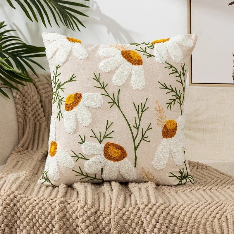 Embroidered Floral Canvas Cushion Cover Home & Garden Home Decor