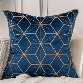 Geometric Plaid Embroidered Velvet Cushion Cover