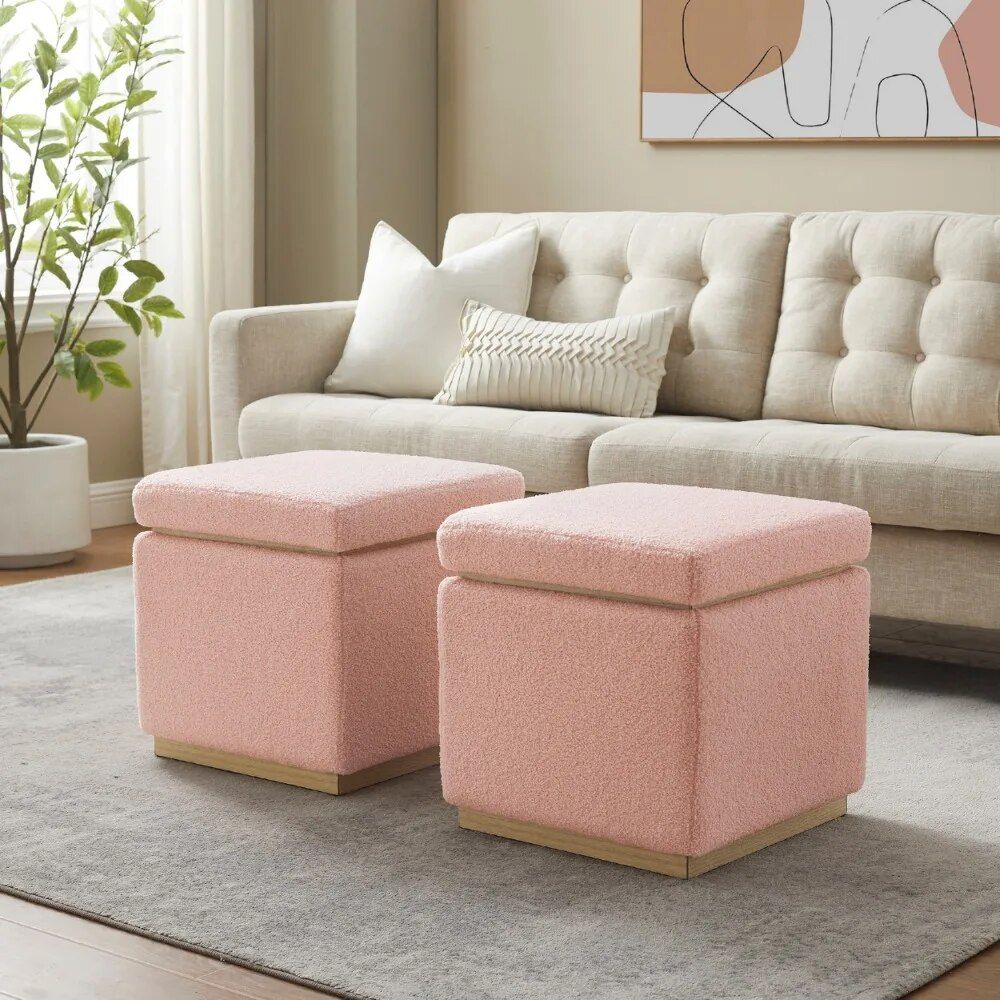 Blush Sherpa Square Storage Ottoman Home & Garden Home Decor